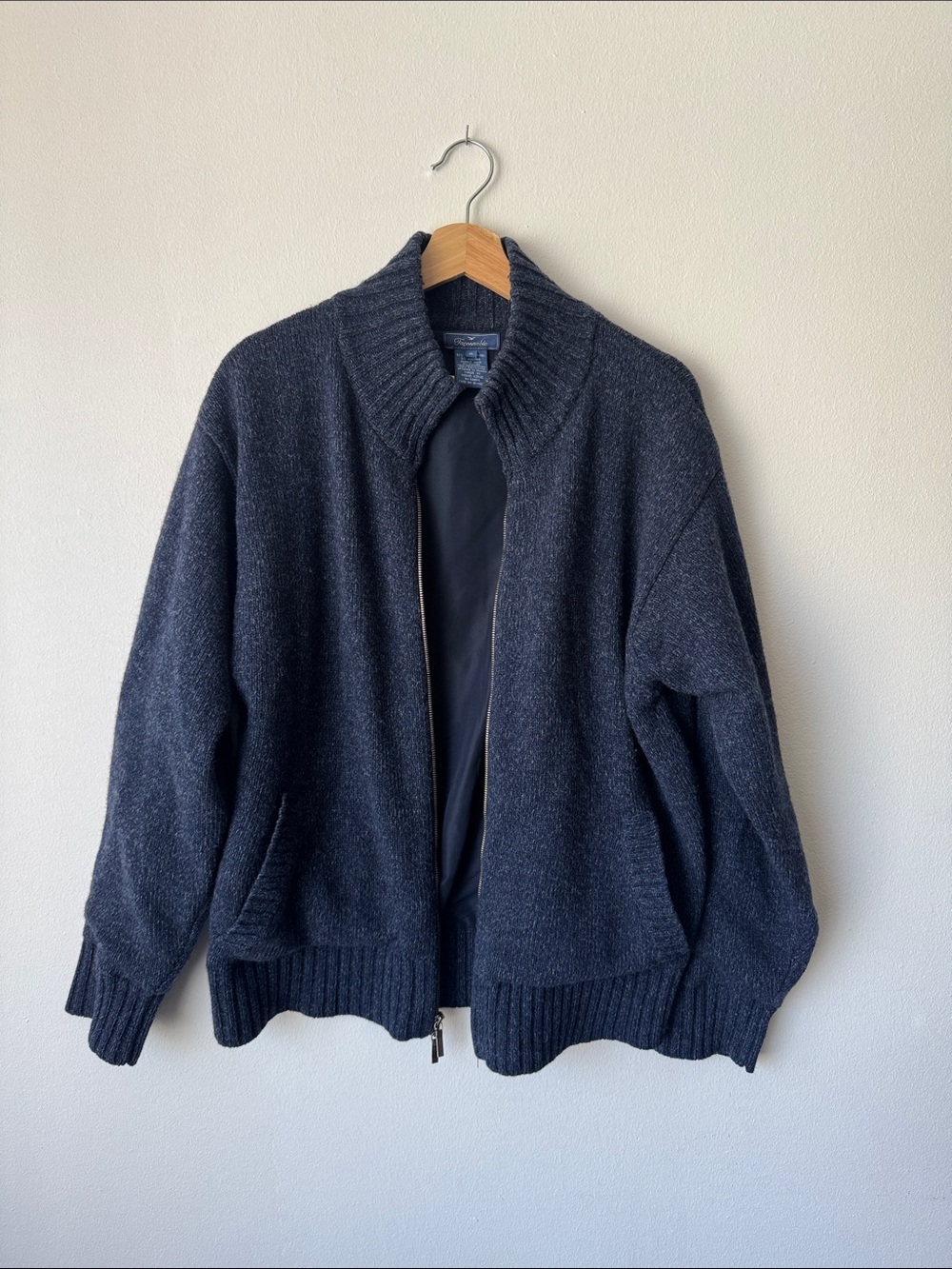 Faconnable Navy Zip-Up Knit Sweater Jacket